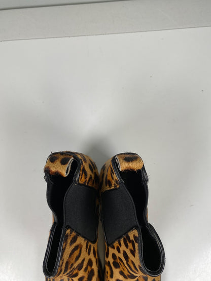Nine West Women’s Brown Leopard Print Honor Cow Hair Chelsea Boots - 6