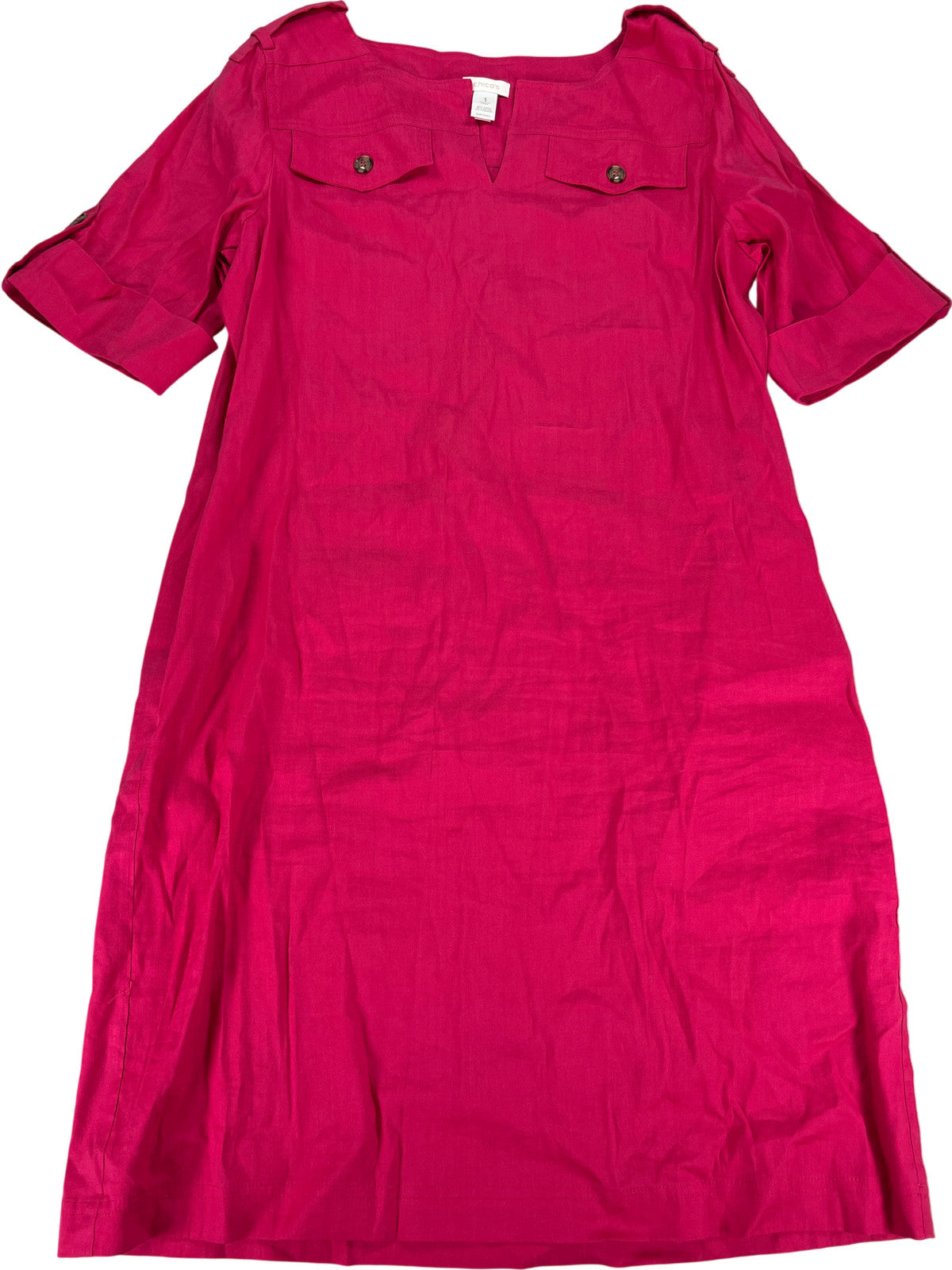 Chico’s Women’s Red/Pink Short Sleeve V-Neck T-Shirt Shift Dress - 1/US M