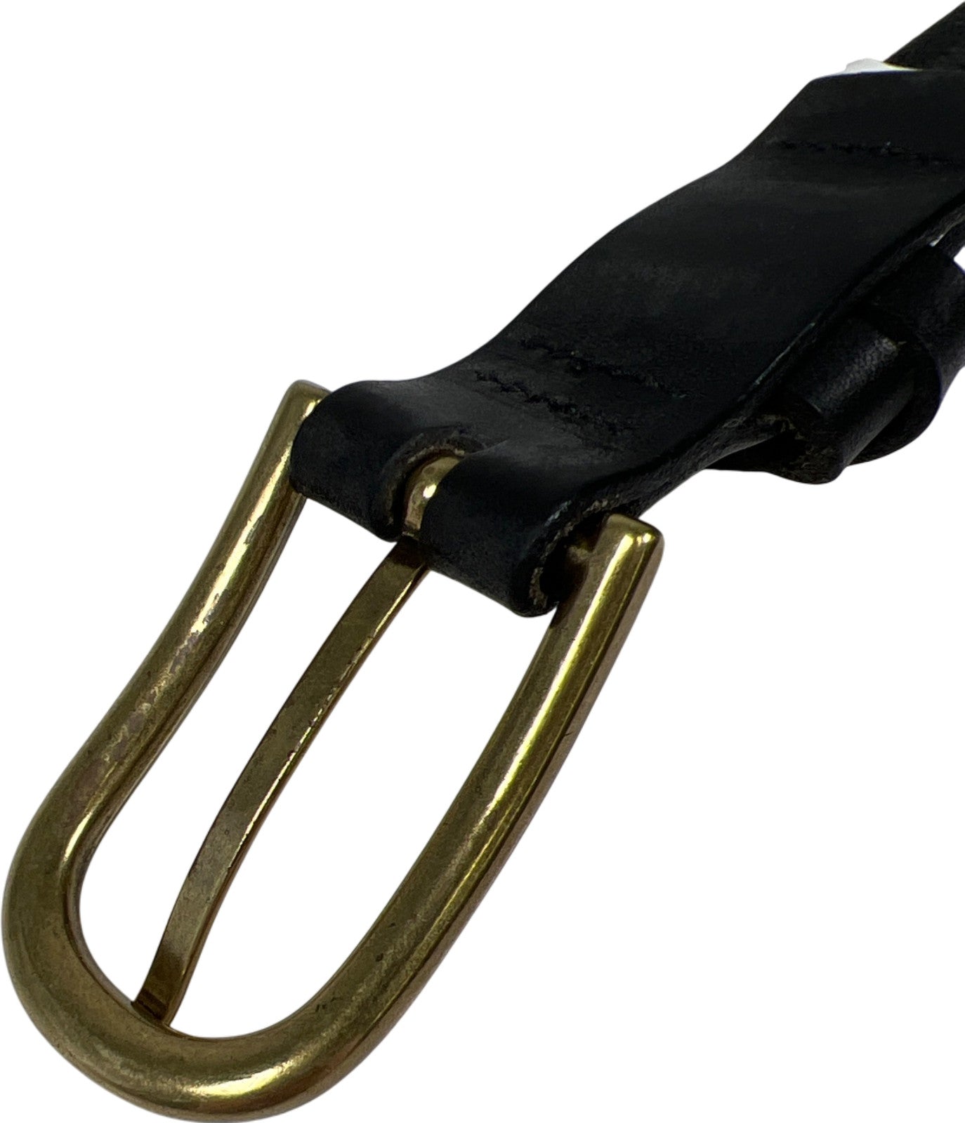 Duluth Trading Women’s Bronze Metal Black Leather Slim Belt - M