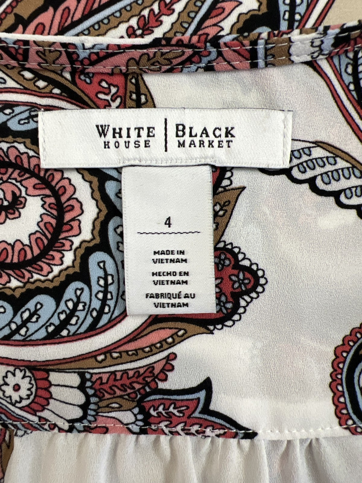 White House Black Market Women’s White/Red Ruffle Front Long Sleeve Blouse - 4