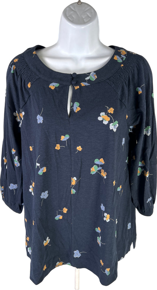 J.Jill Women’s Blue Floral 3/4 Sleeve T-Shirt - XS