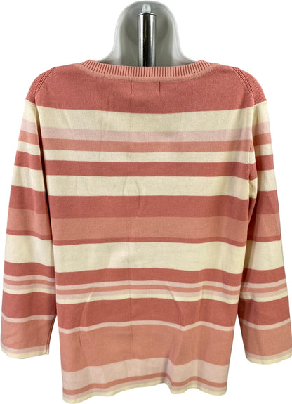 Van Heusen Women’s Pink/White Striped 3/4 Sleeve Sweater - XL