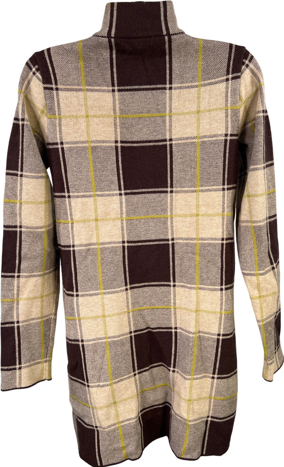 Max Studio Women’s Brown Plaid Long Full Zip Jacket - S