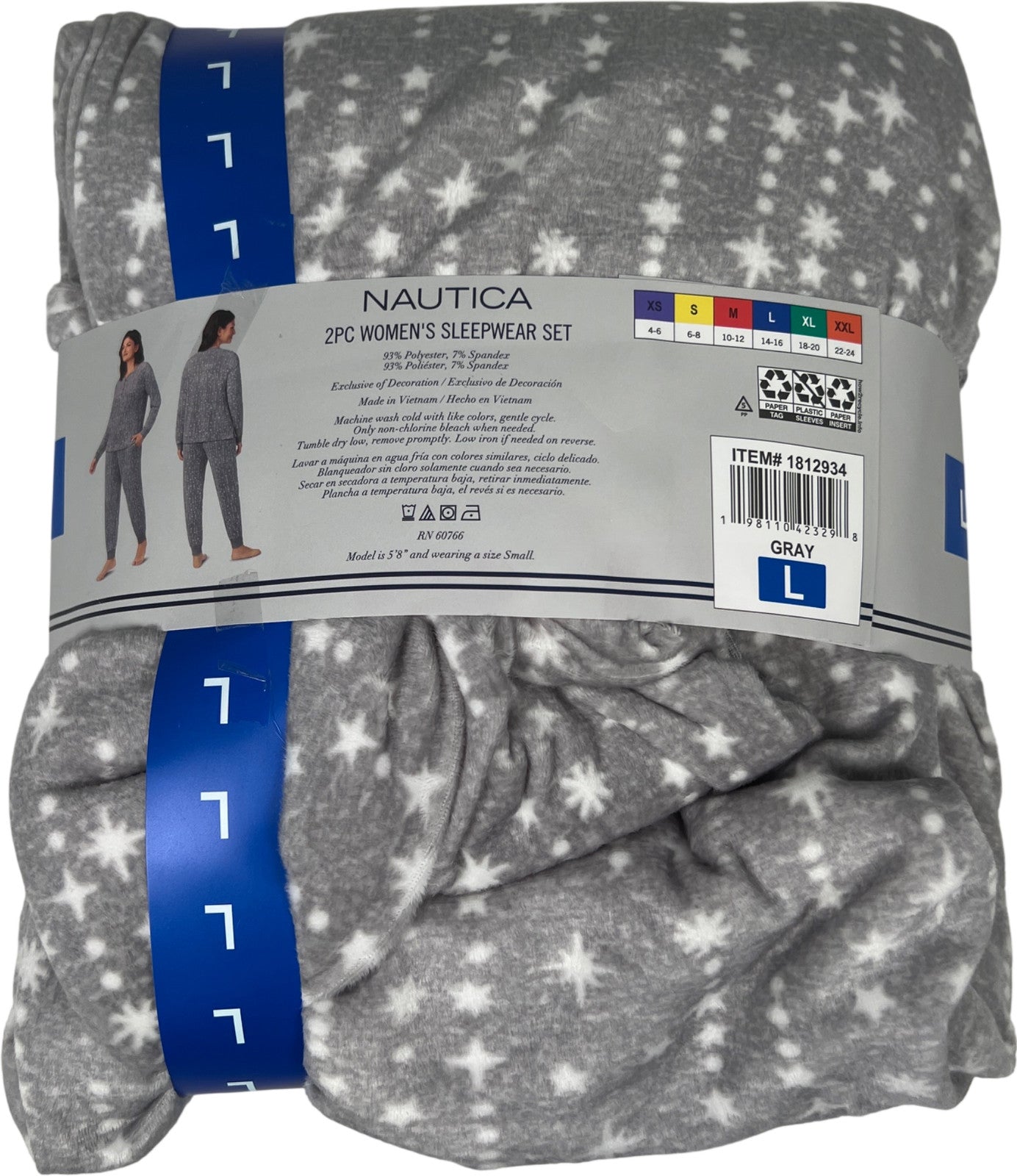 Nautica Women’s Gray 2 Piece Fleece Sleepwear Set Pants and Long Sleeve - L