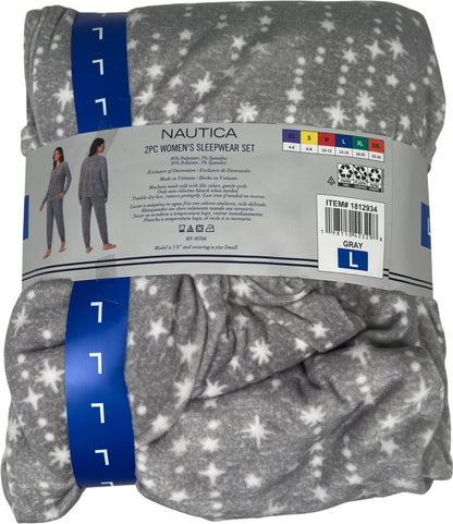 Nautica Women’s Gray 2 Piece Fleece Sleepwear Set Pants and Long Sleeve - L