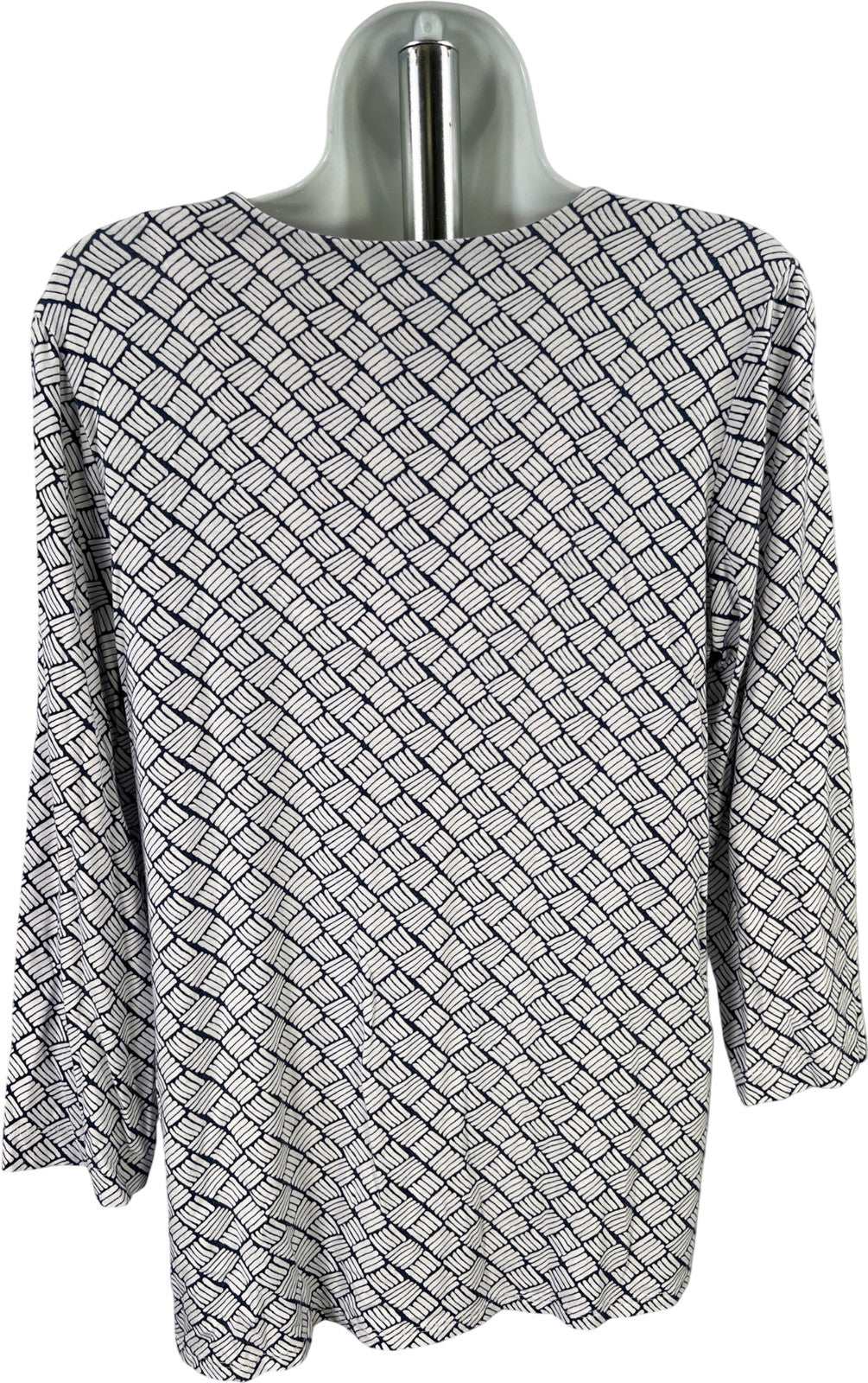 Chico’s Women’s White/Blue V-Neck 3/4 Sleeve Shirt - 1/US M