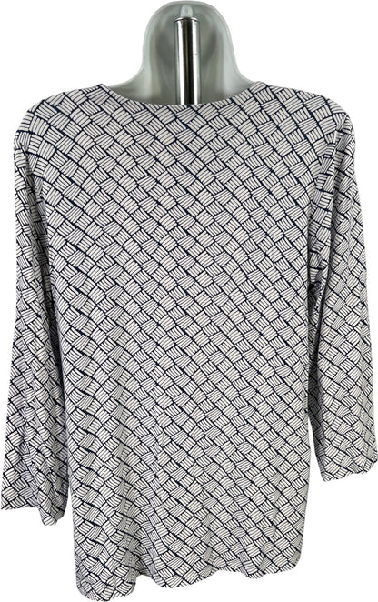 Chico’s Women’s White/Blue V-Neck 3/4 Sleeve Shirt - 1/US M