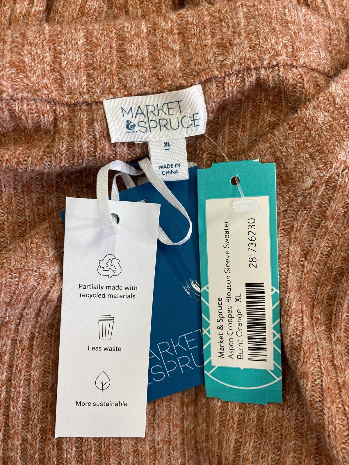 Market and Spruce Women’s Orange Aspen Cropped Sweater - XL