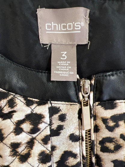 Chico’s Women’s Black/Beige Animal Print Quilted Full Zip Jacket - 3/US XL