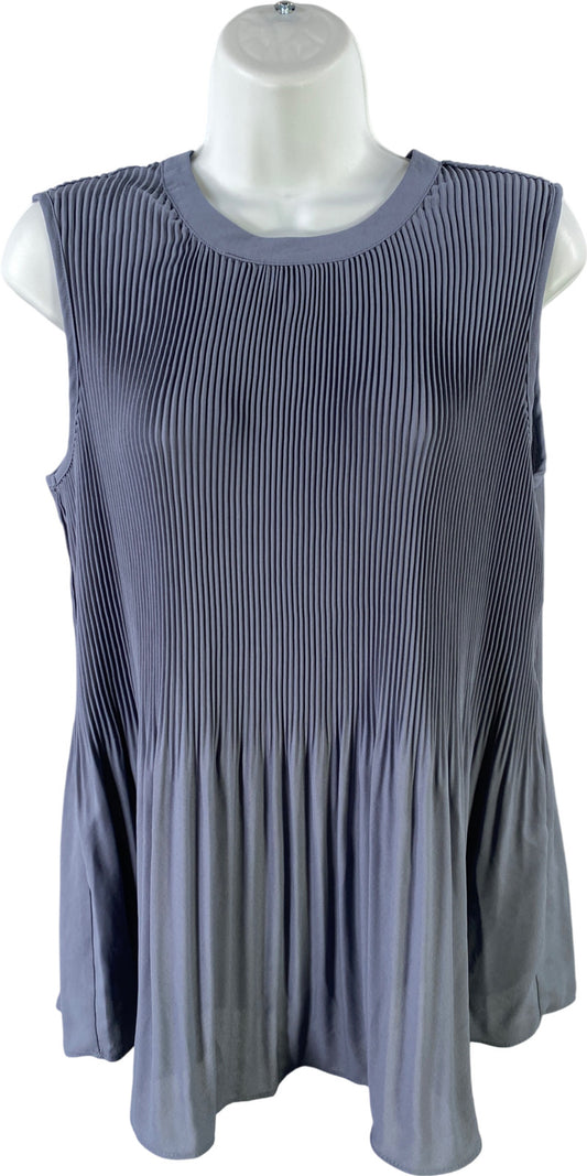 Adrianna Papell Women’s Dusty Blue Pleated Sleeveless Blouse - L