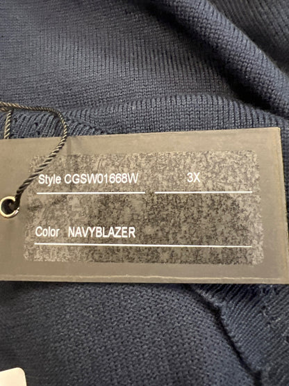 Cable and Gauge Womens Navy Blue Short Perforated Sleeve V-Neck Sweater -Plus 3X