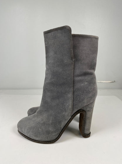 Leifsdottir Women’s Gray Suede Heeled Mid Calf Fashion Boots - 38/US 7.5