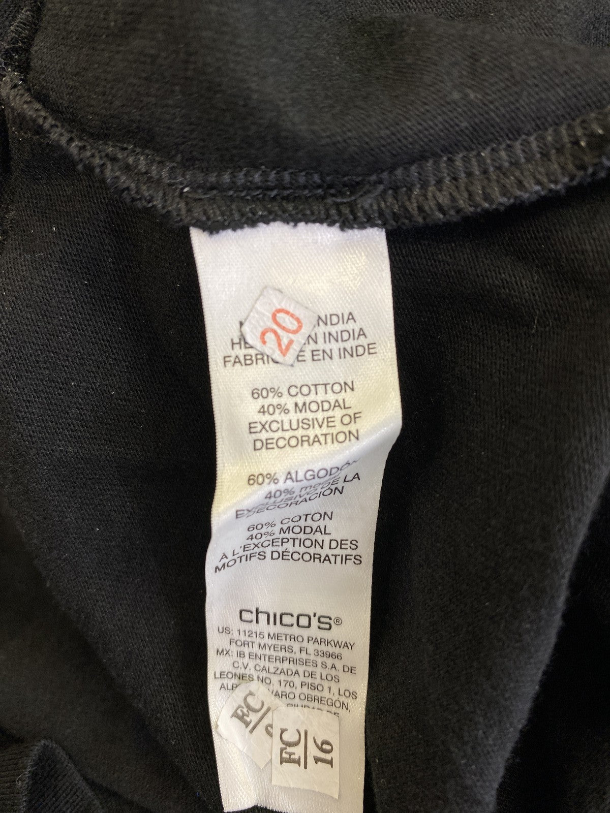 Chico’s Women’s Black Embroidered Cap Sleeve T-Shirt - 2/US L