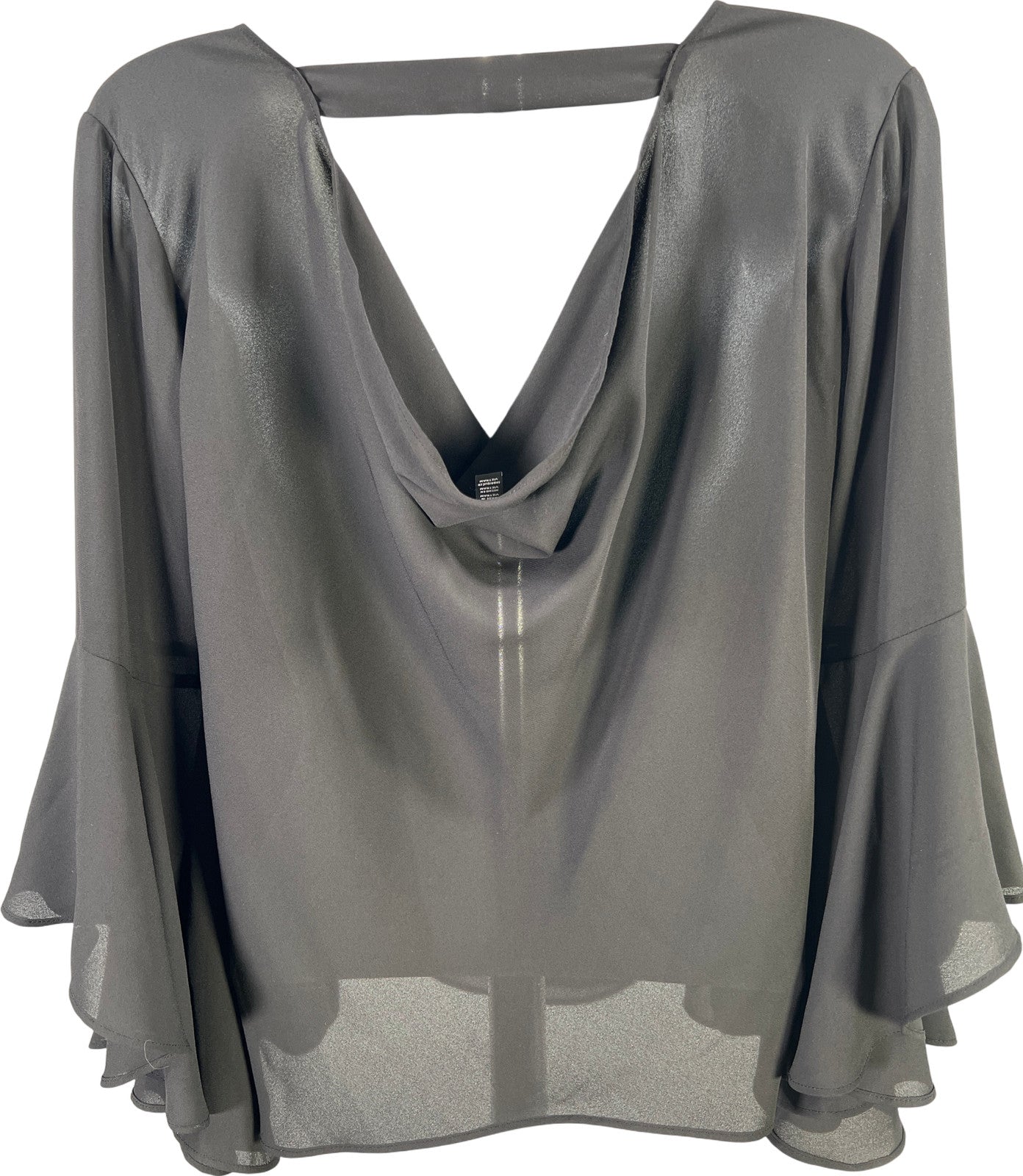 White House Black Market Women’s Black Semi-Sheer Bell Sleeve Blouse - 0 Petite