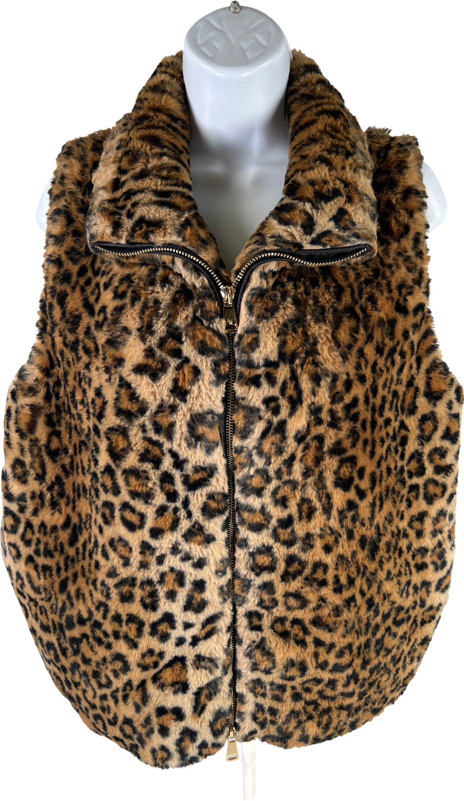 Patrizia Luca Milano Women’s Black/Brown Animal Print Faux Fur Puffer Vest - M