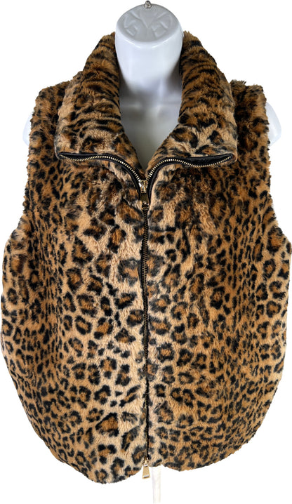 Patrizia Luca Milano Women’s Black/Brown Animal Print Faux Fur Puffer Vest - M