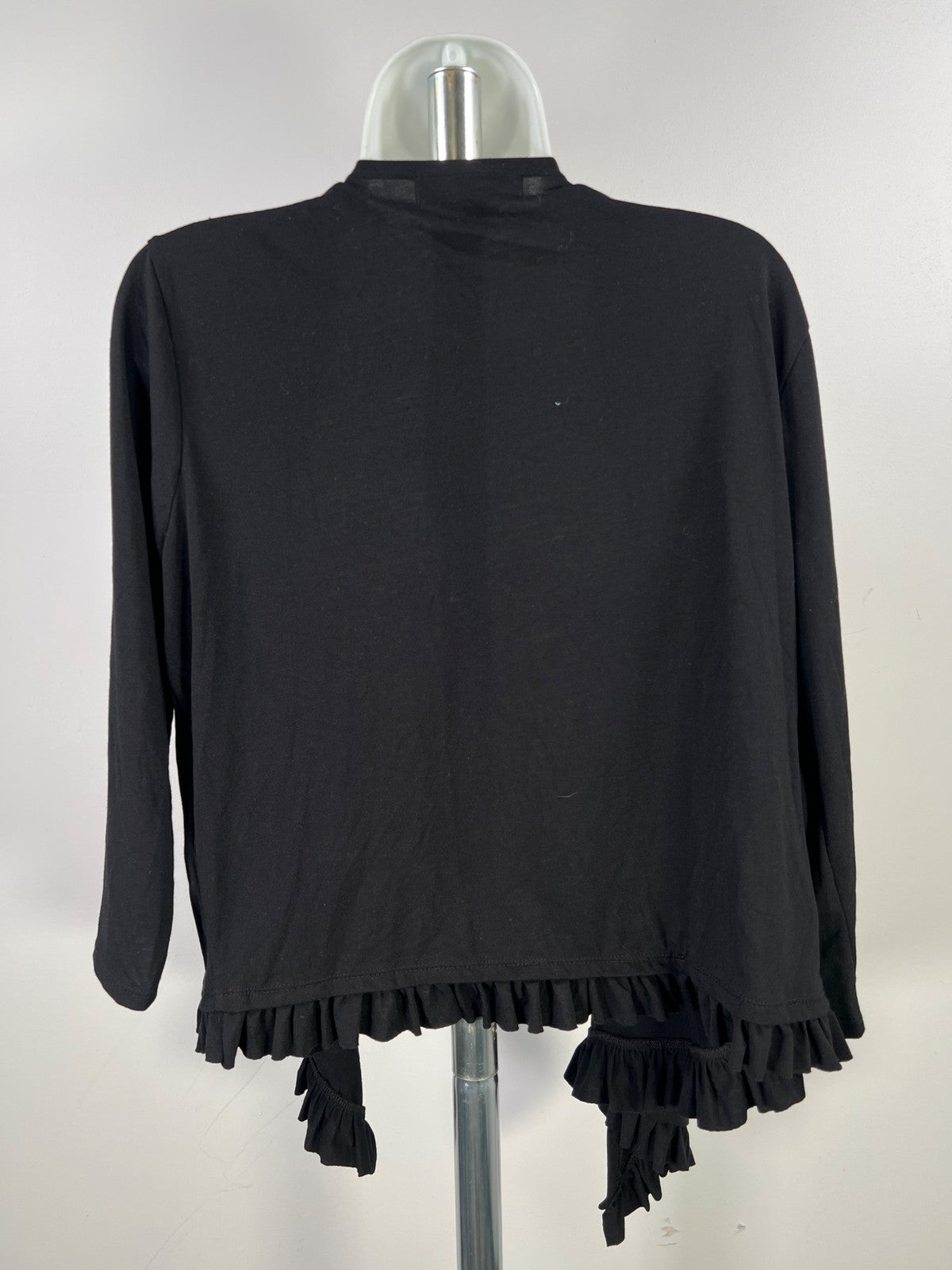 August Silk Women’s Black Ruffle Trim 3/4 Sleeve Cardigan Sweater - L