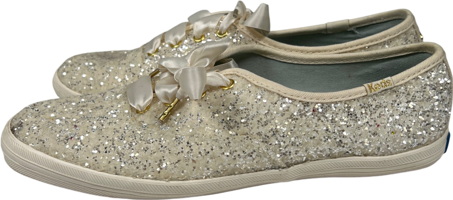 Keds X Kate Spade Women’s Ivory Cream/White Glitter Lace Up Sneakers - 7.5