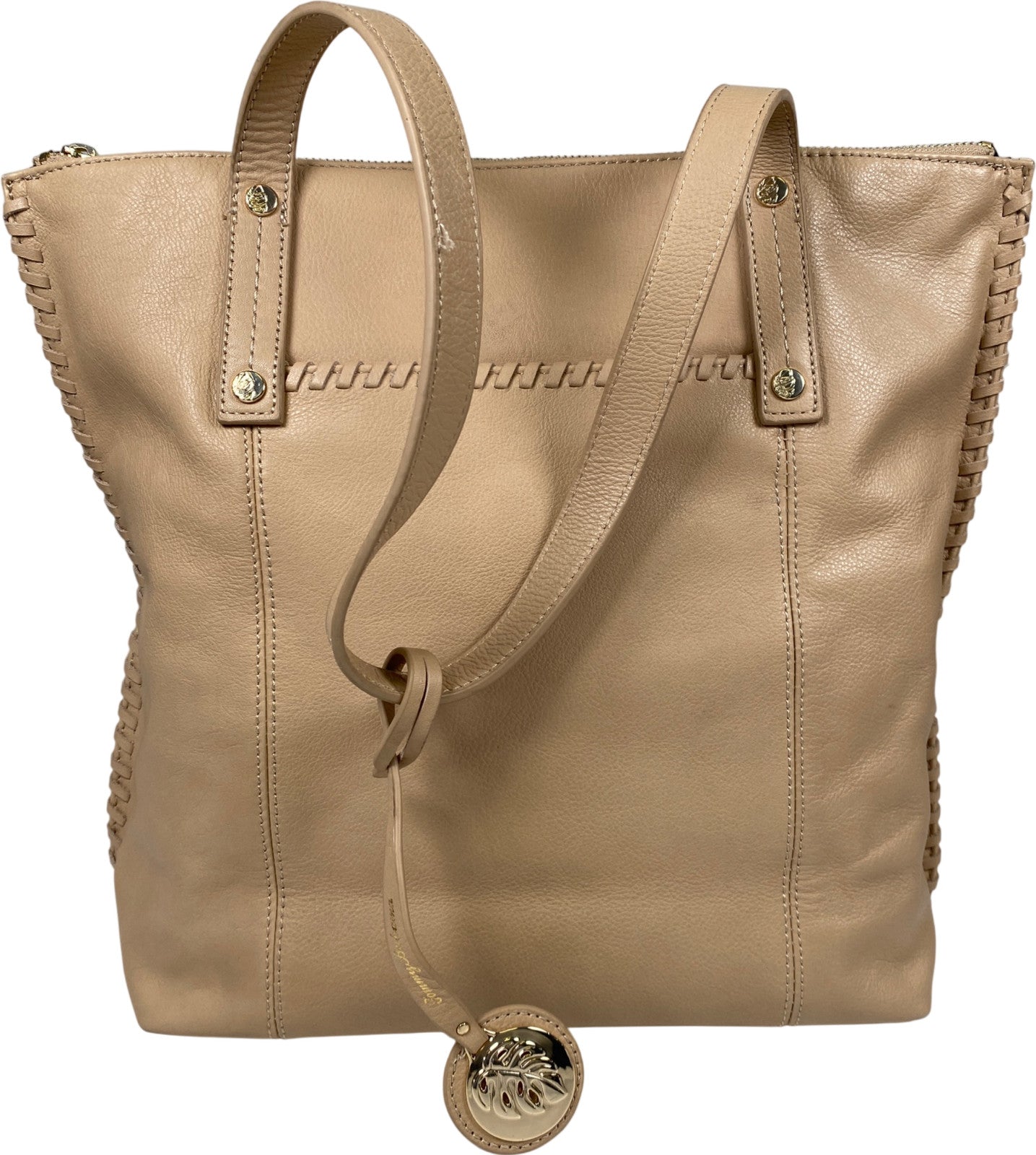 Tommy Bahama Women’s Light Beige Leather Zip Close Tote Bag Purse