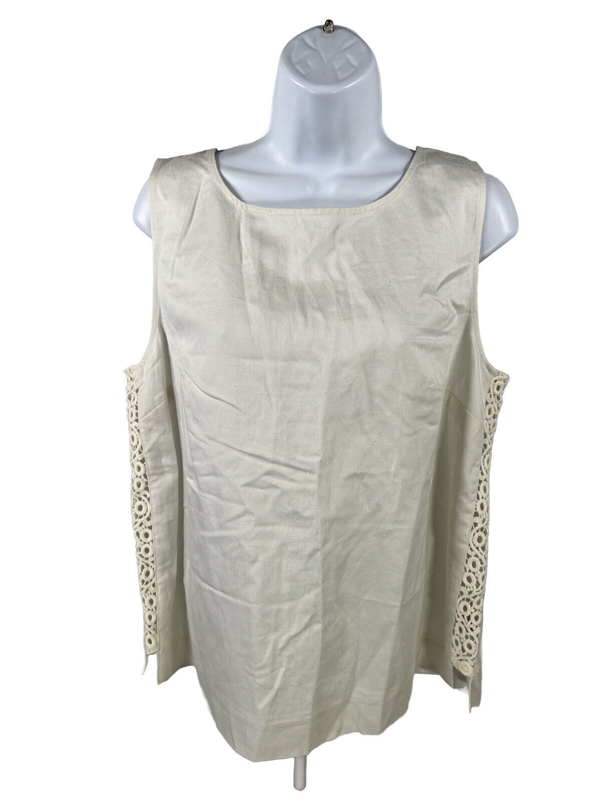NEW HD in Paris by Anthropologie Womens Ivory Eyelet Sleeveless Blouse - 12