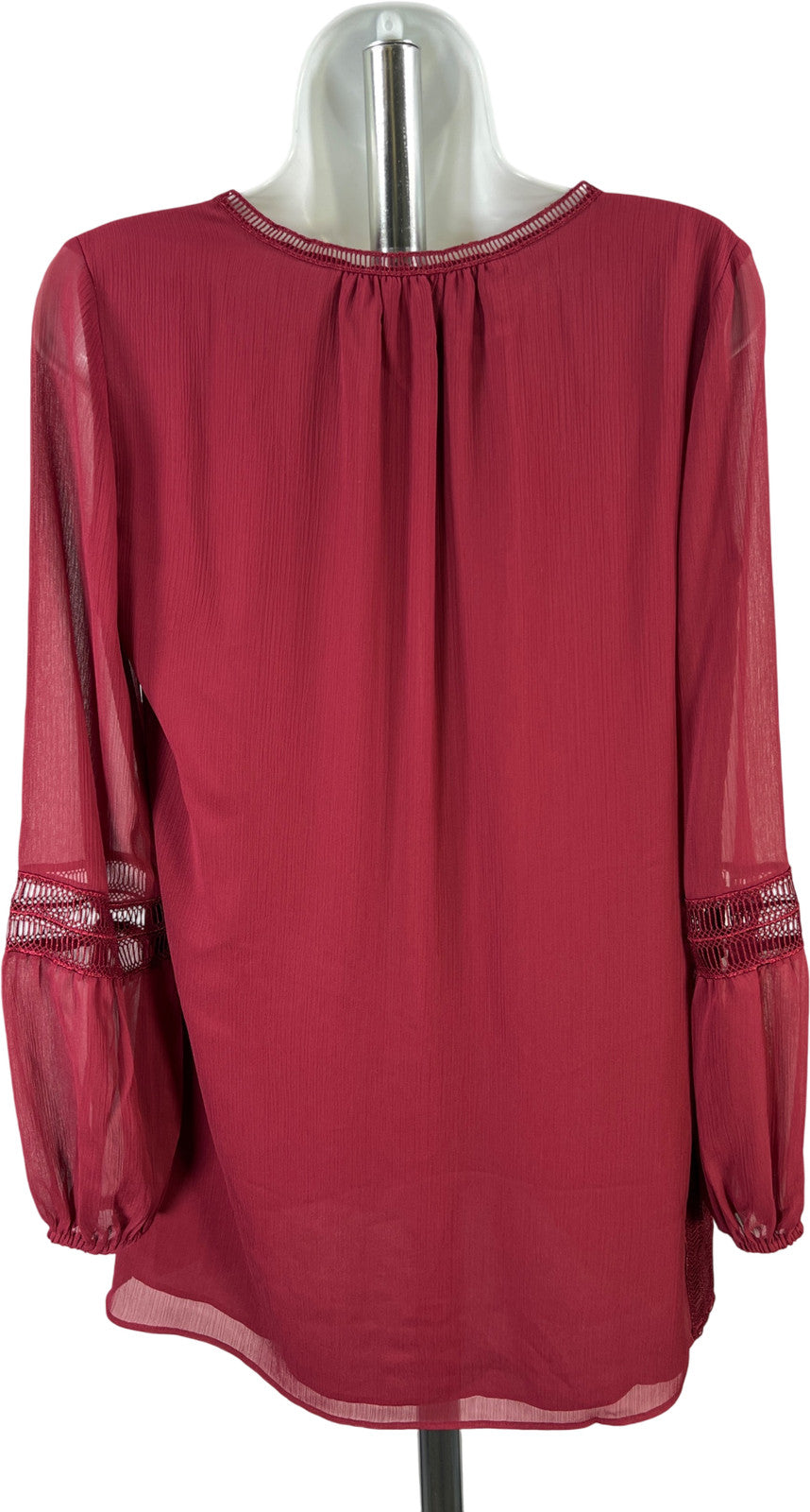 White House Black Market Women’s Burgundy Long Sheer Sleeve V-Neck Blouse - XS