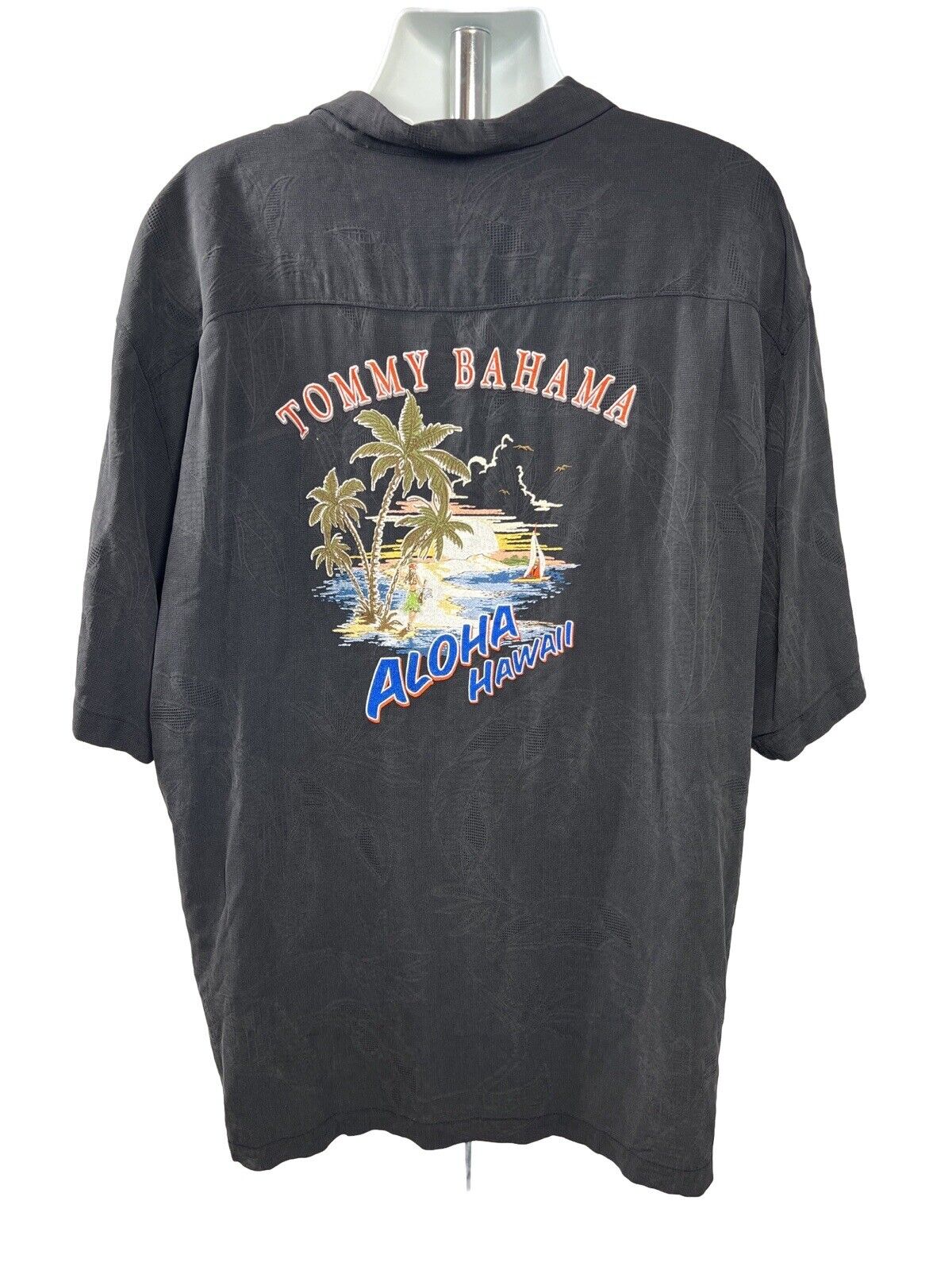 Tommy Bahama Mens Black Aloha Hawaii Short Sleeve Button Up Shirt-3XL Big
