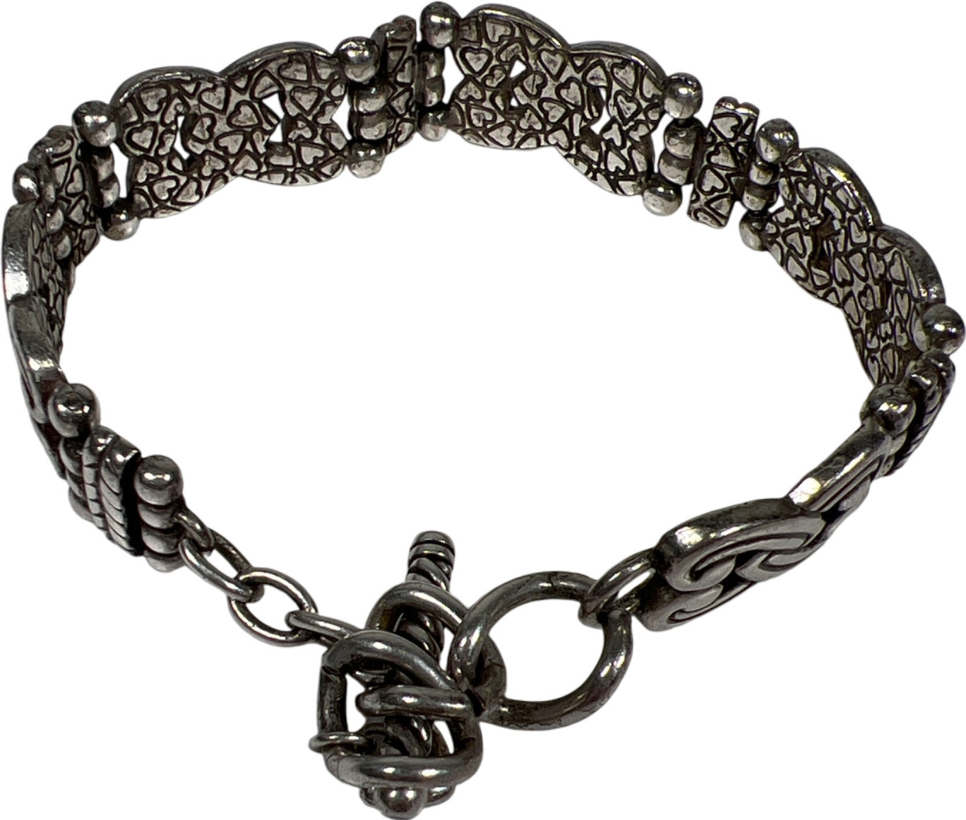 Brighton Silver Tone Manzanita Interlocking Hearts 7” Toggle Bracelet