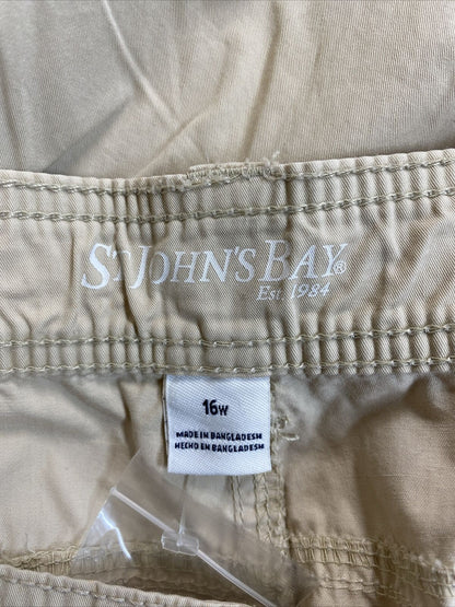 NEW St.Johns Bay Women's Beige/Tan Comfort Waist Cargo Pants - 16