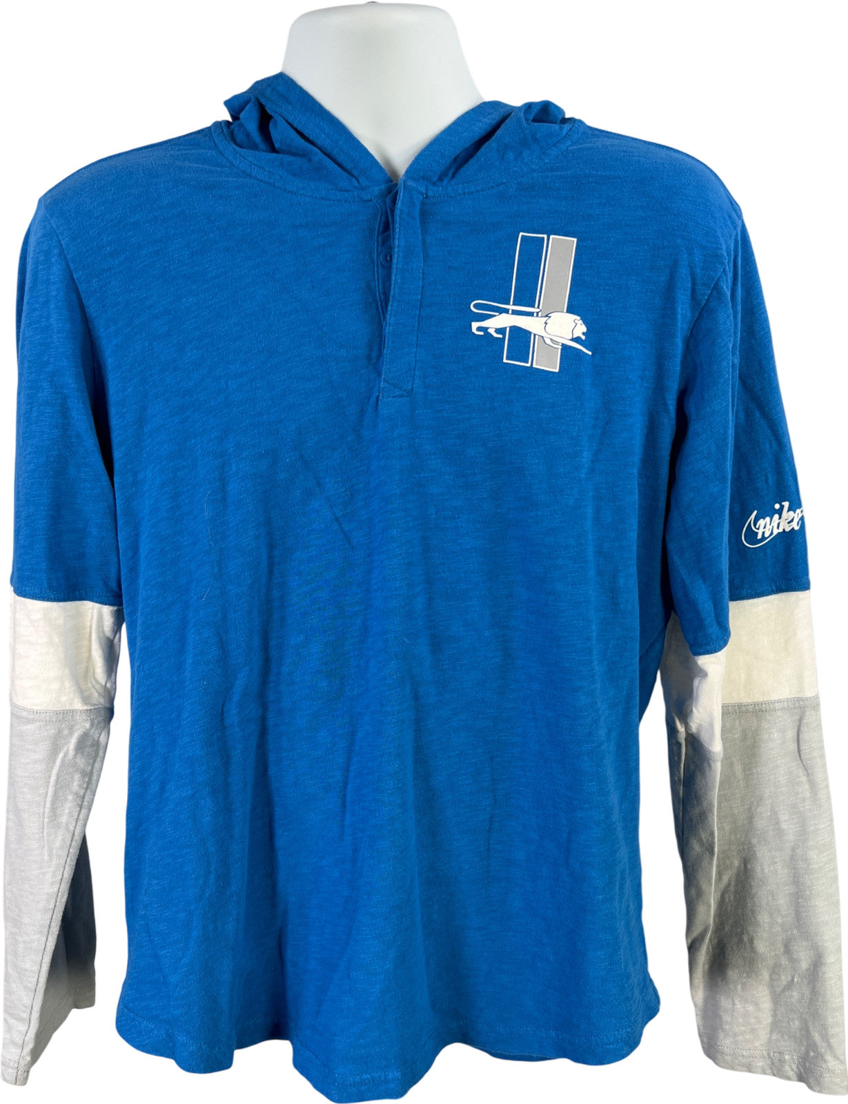 Nike NFL Team Apparel Men’s Blue Detroit Lions Long Sleeve Hooded Shirt - M