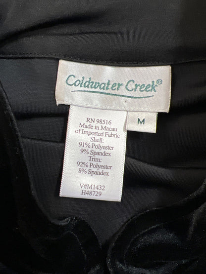 Coldwater Creek Women’s Black Velour Floral Full Zip Jacket - M