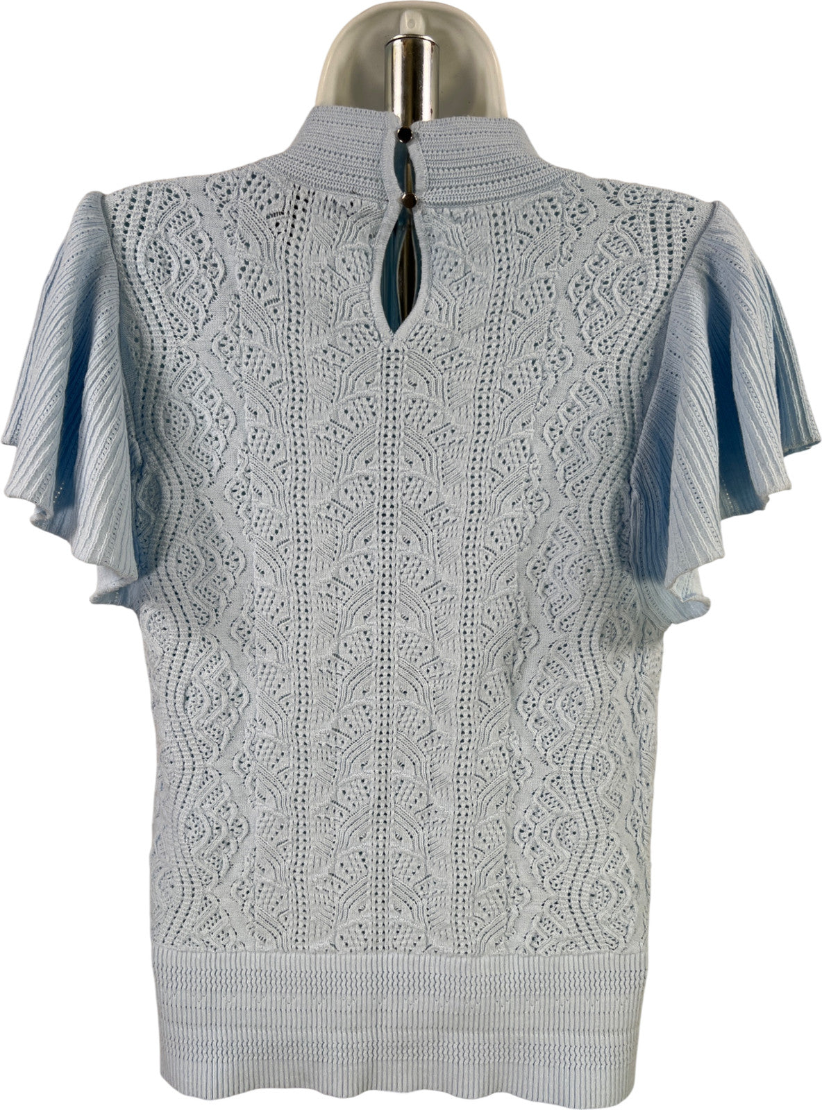 White House Black Market Women’s Blue Open Knit Flutter Sleeve Sweater - M