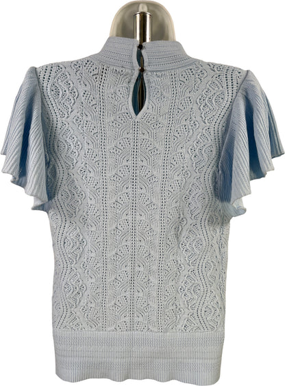White House Black Market Women’s Blue Open Knit Flutter Sleeve Sweater - M