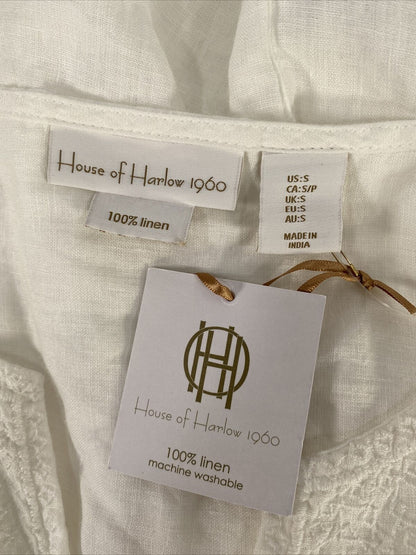 NEW House of Harlow 1960 Women's White Linen V-Neck Blouse - S