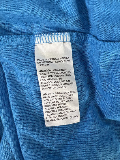 Chico’s Women’s Blue Linen Poof 3/4 Sleeve Top - 1/US M