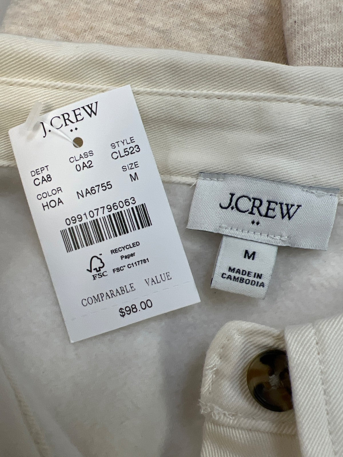 J.Crew Women’s Ivory Long Sleeve Rugby Polo Sweatshirt - M