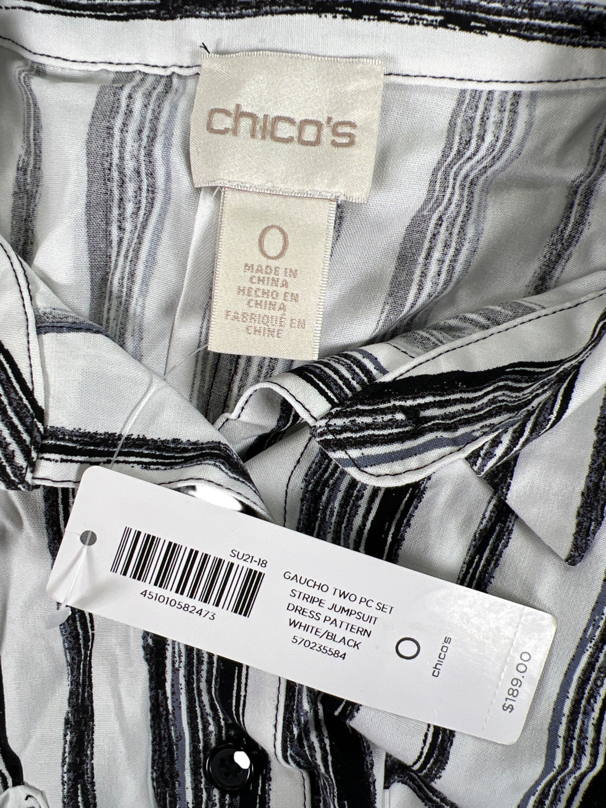 NEW Chico’s Women’s White/Black Gaucho Cropped Jumpsuit Shirt Set - 0/S