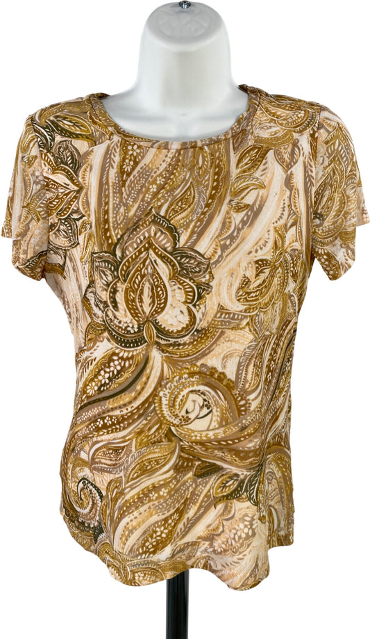 Tahari Women’s Beige Paisley Mesh Lined Short Sleeve Blouse - XS