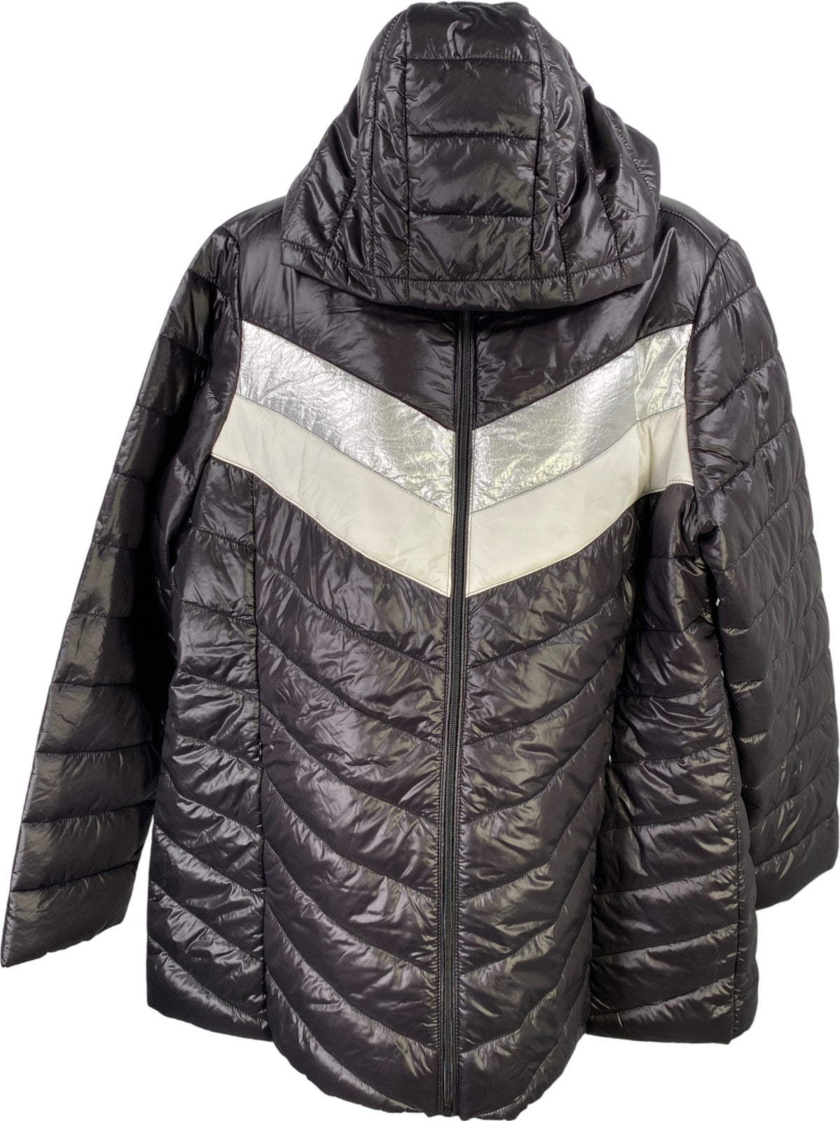 Torrid Women’s Black/Silver Full Zip Hooded Light Puffer Jacket - Plus 1