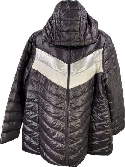Torrid Women’s Black/Silver Full Zip Hooded Light Puffer Jacket - Plus 1