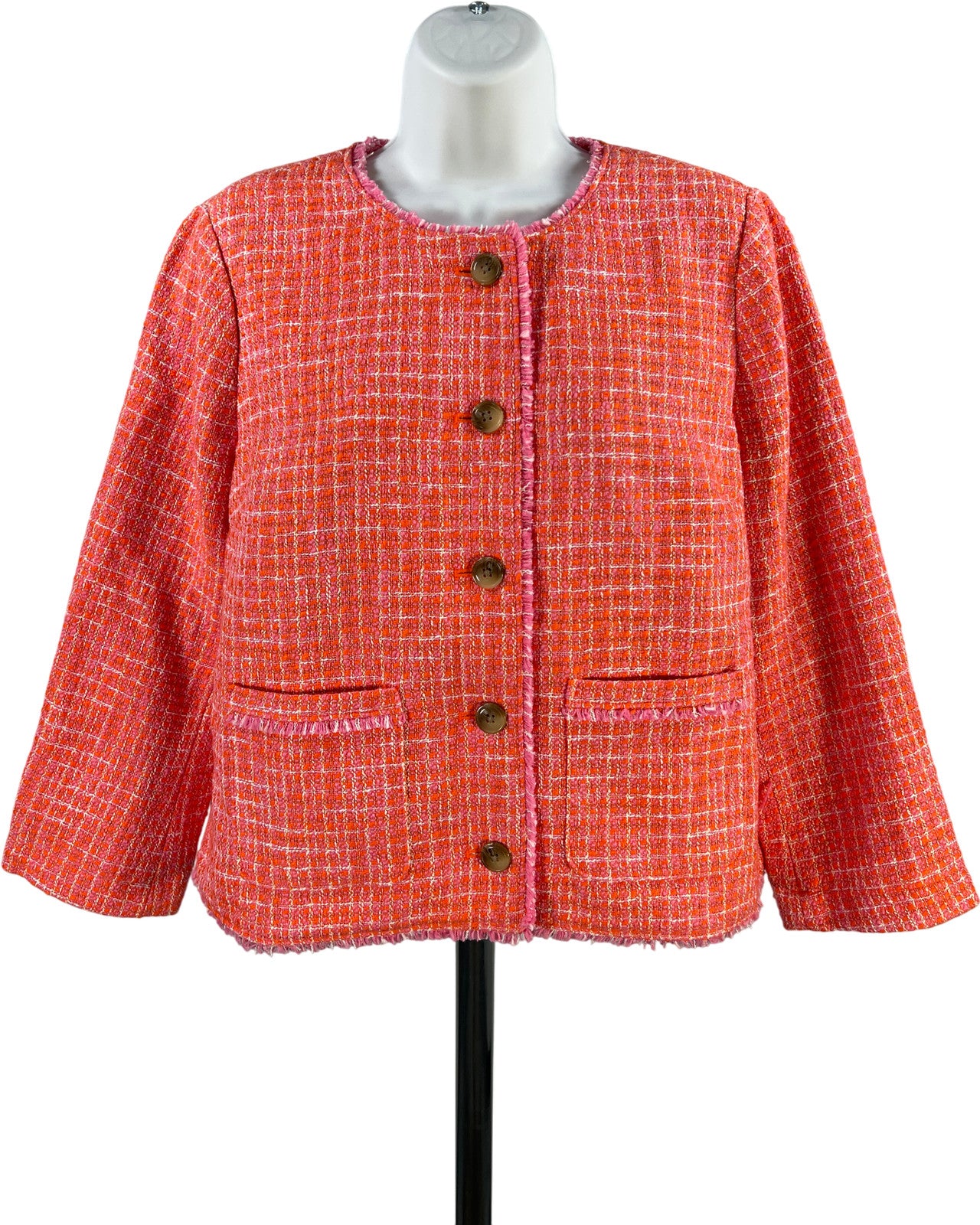 J.Jill Women’s Orange Clementine Dahlia Tweed Cropped Blazer Jacket - M Petite