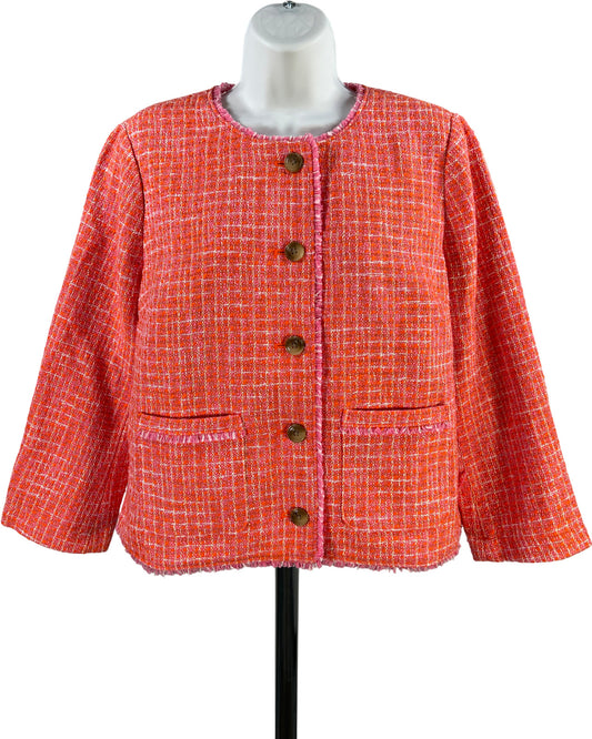 J.Jill Women’s Orange Clementine Dahlia Tweed Cropped Blazer Jacket - M Petite