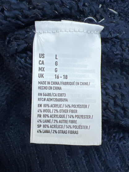 American Eagle Women’s Blue Open Knit Long Sleeve V-Neck Sweater - L