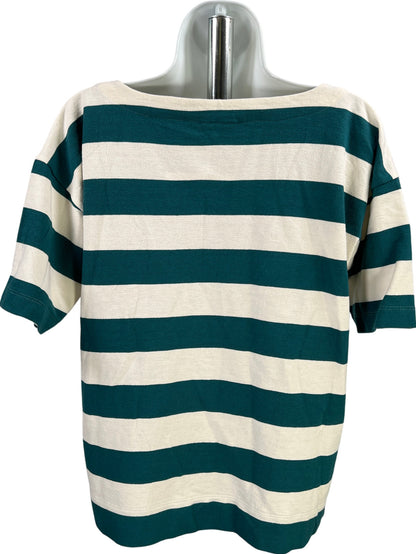 J.Jill Women’s Blue/White Striped Short Sleeve Button Accent Shirt - XS