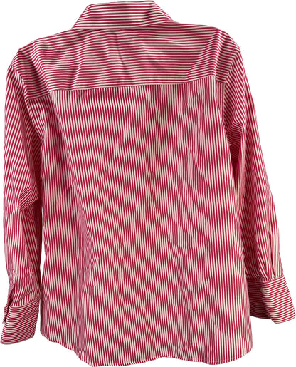 Chico’s Women’s Red/White Striped No-Iron 3/4 Sleeve Button Up Shirt - 2/US L