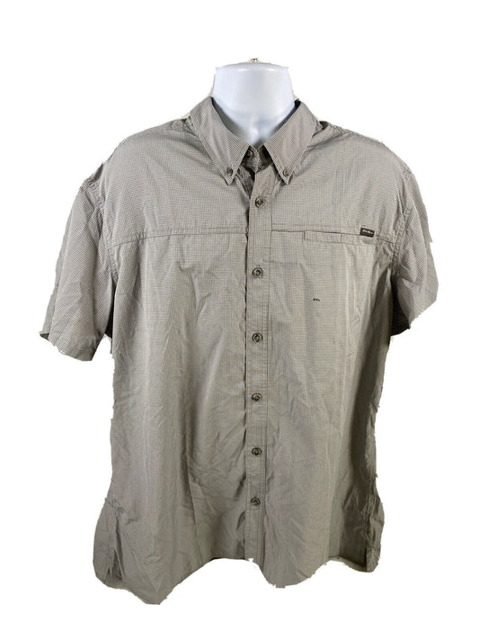 NUEVO Camisa con botones de manga corta a cuadros grises de Eddie Bauer para hombre - 2XL