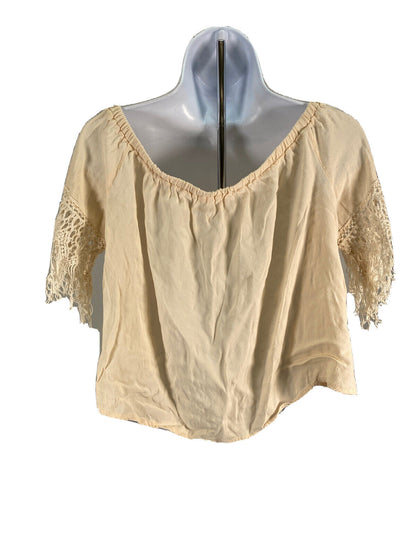 Aster the Label Women's Ivory Crop Fringe Sleeve Top Sz S