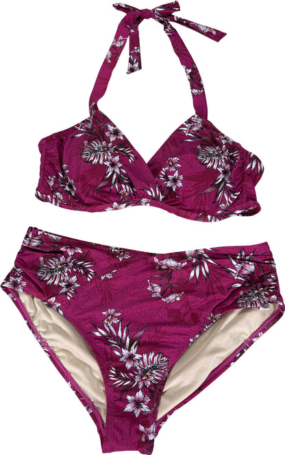 White House Black Market Womens Purple Floral Crossover Bikini Bathing Suit - XL