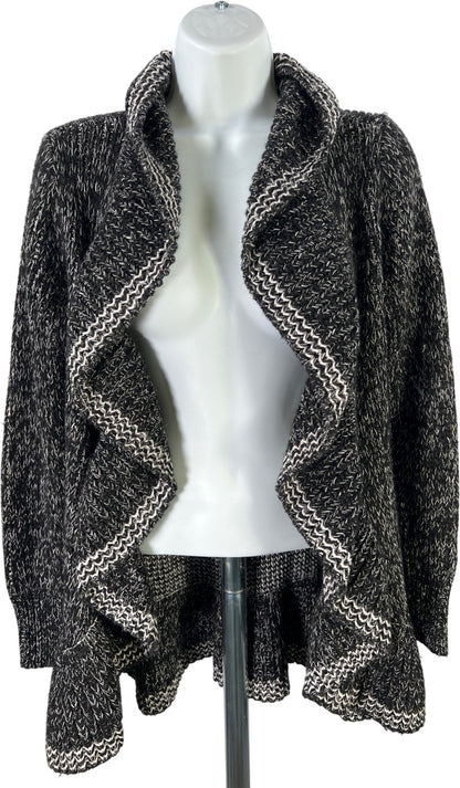 White House Black Market Women’s Black Ruffle Trim Knit Cardigan Sweater - S