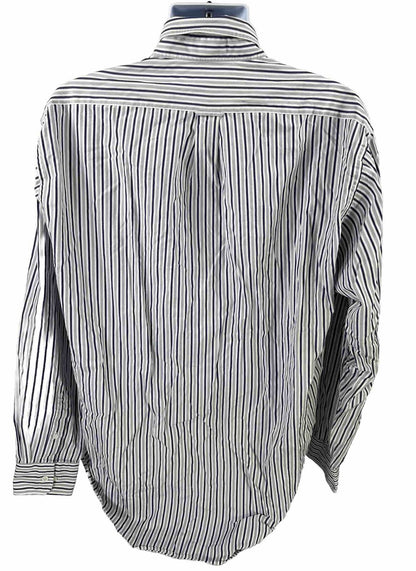 Faconnable Men's Blue Striped Button Down Dress Shirt - 17 XL