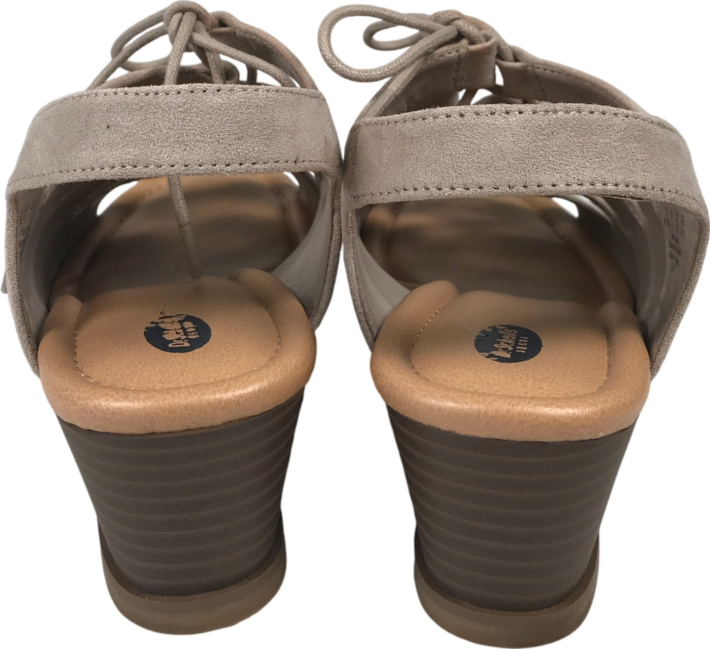 Dr. Schools Women’s Taupe Suede Court Peep Toe Wedge Sandals - 9.5